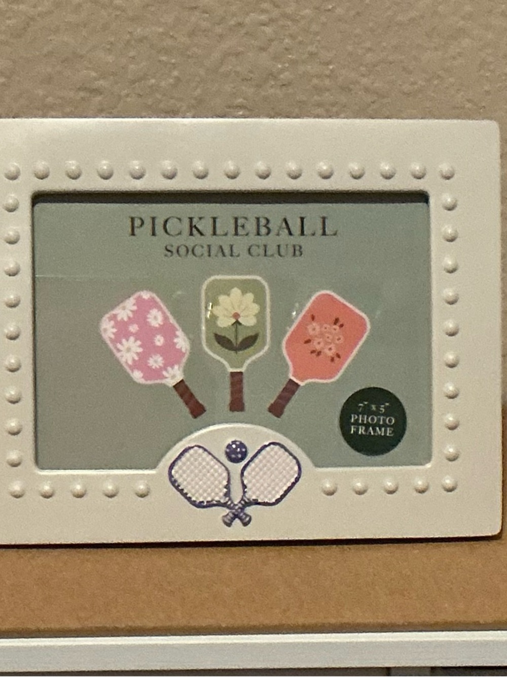 Pickleball Social Club Decorative Resin Photo Frame - White with Purple Paddles
